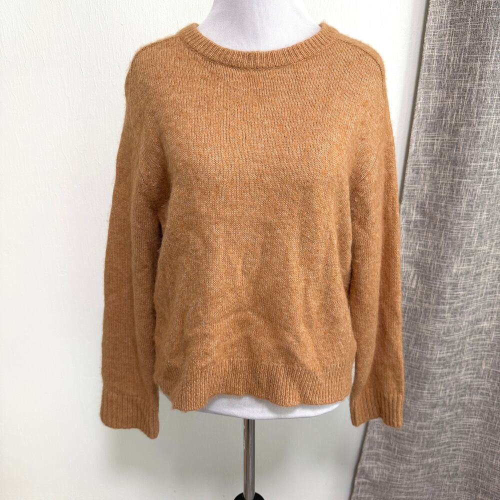 J. Crew Womens Crew Neck Knit Sweater L Camel Tan Alpaca Merino Wool Blend